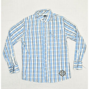 Monarchy Men's Pearl Snap Shirt Plaid Long Sleeve Cotton Blue Size L